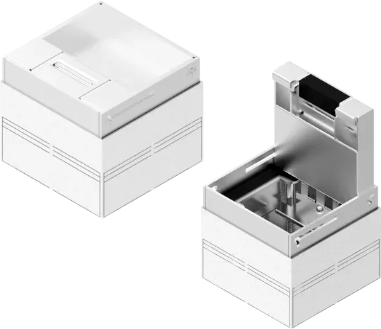 Зображення Коробка оцинкована з блокуванням відкривання та алюмінієвою кришкою для підлогової кабельної каналізації POKZAS180H110K (251832)