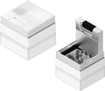Зображення Коробка оцинкована з блокуванням відкривання та алюмінієвою кришкою для підлогової кабельної каналізації POKZA280H110G (242830)