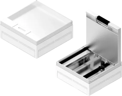 Зображення Коробка оцинкована з блокуванням відкривання та алюмінієвою кришкою для підлогової кабельної каналізації POKZA280H110W (232830)