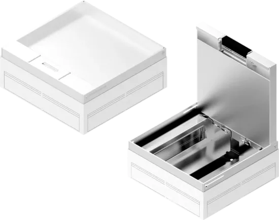 Зображення Коробка оцинкована з блокуванням відкривання та алюмінієвою кришкою для підлогової кабельної каналізації POKZA280H110W (232830)